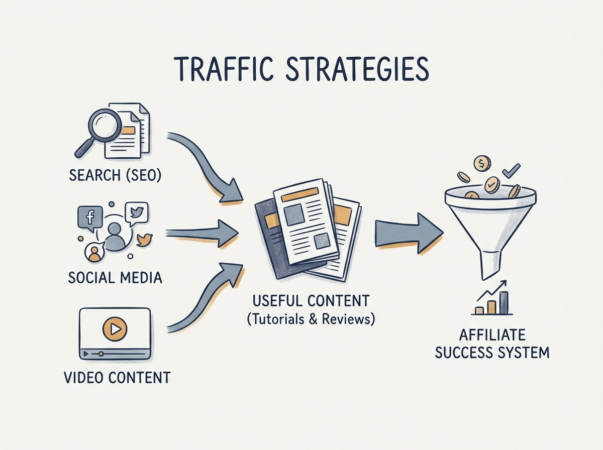Sketch of multiple traffic channels flowing toward a content hub